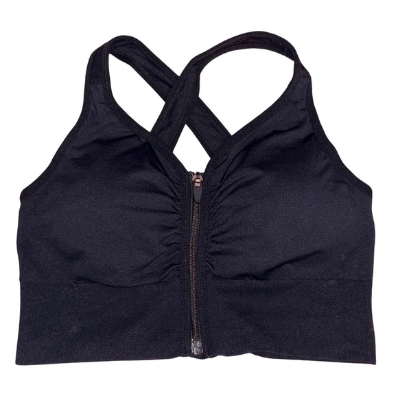 Other - Womens‎ Black Front Zip High Impact Sports Bra Racerback Lightly Padded Large